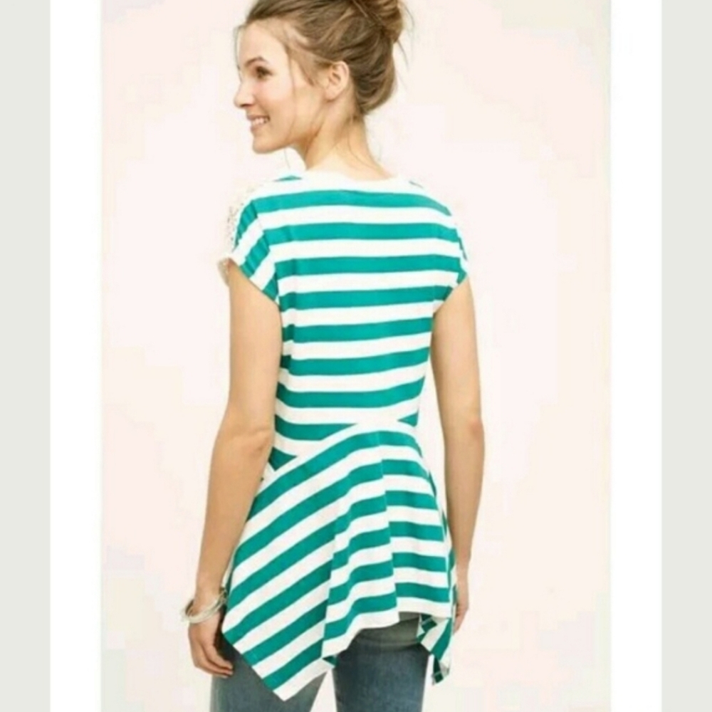 Anthro Little Yellow Button Green Stripe Top XS - Picture 2 of 6